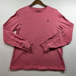 Polo Ralph Lauren Mens Long Sleeve T-Shirt Pink Faded Red Cotton Pony Logo M